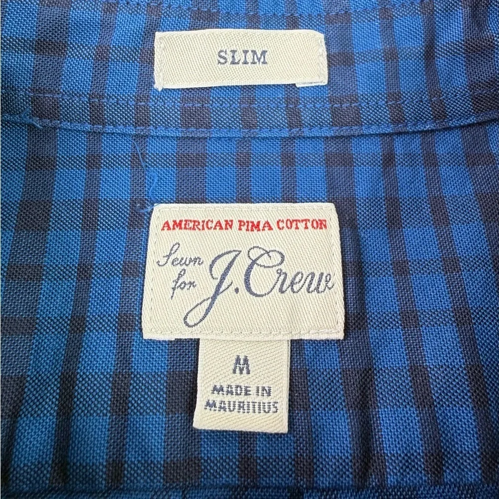 J. Crew Pima Cotton Navy Plaid Button Down Shirt Long Sleeve Size Medium
